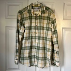 Only & Sons Plaid Green and Yellow Slim Fit Casual Mens Button-Up Shirt